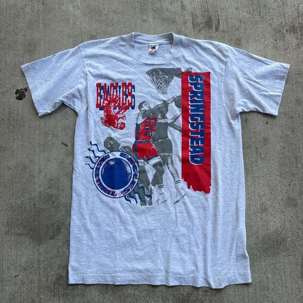Vintage 90s Fruit of the Loom Springstead Eagles Basketball Graphic T-Shirt L